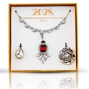 NEW 2028 Interchangeable NECKLACE SET 16" Red & Crystal Teardrop Pendants Boxed